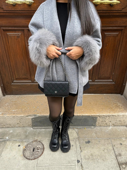 Women's Elegant Winter Coat with Faux Fur Cuffs Side
