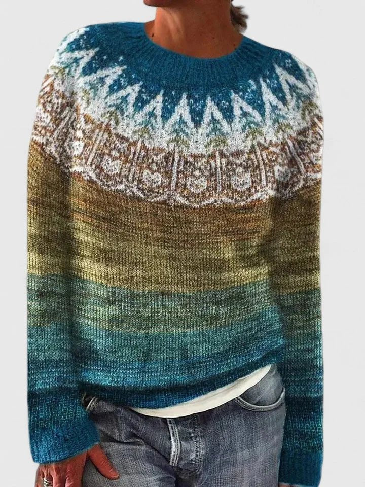 Women's Fair Isle Knit Jumper with Crew Neck Angle