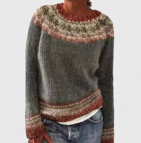 Women's Fair Isle Knit Jumper with Crew Neck Back