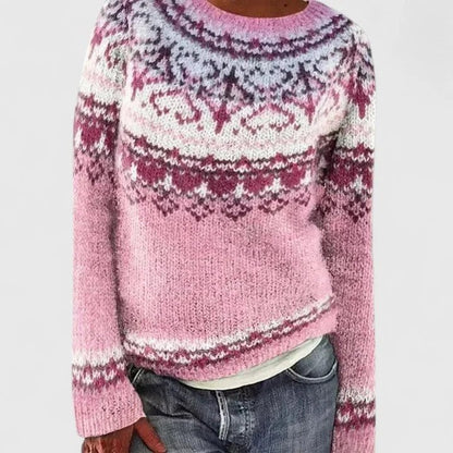 Women's Fair Isle Knit Jumper with Crew Neck Detail