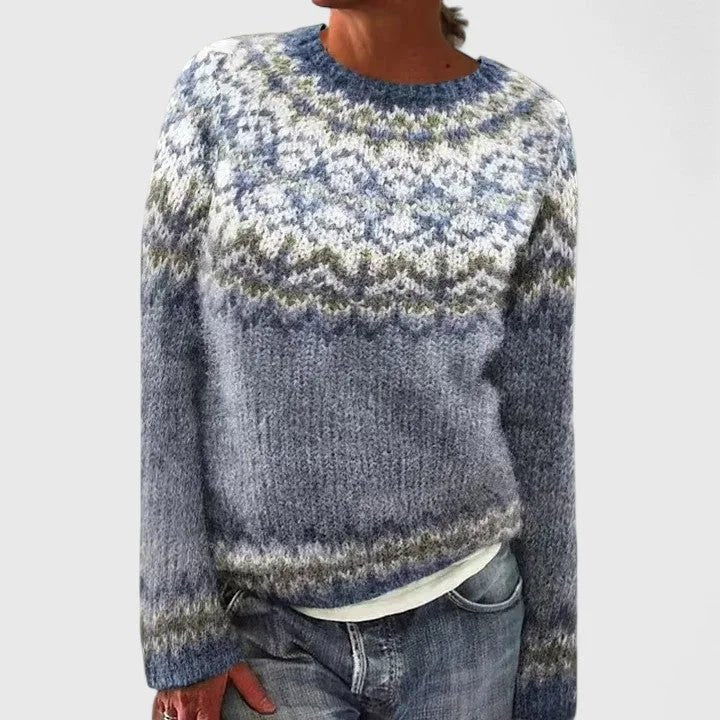 Women's Fair Isle Knit Jumper with Crew Neck Front