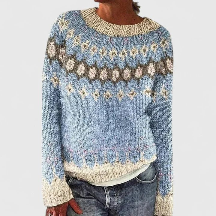 Women's Fair Isle Knit Jumper with Crew Neck Full