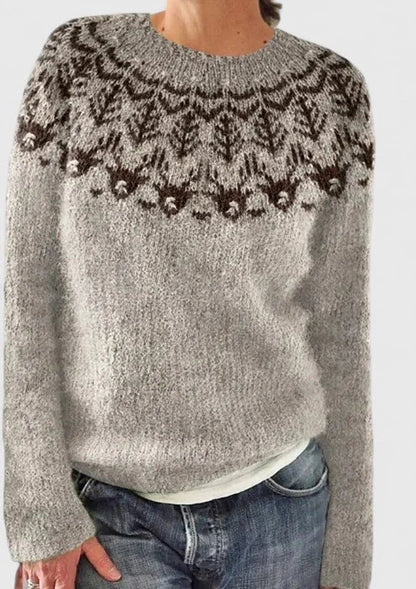 Women's Fair Isle Knit Jumper with Crew Neck Side