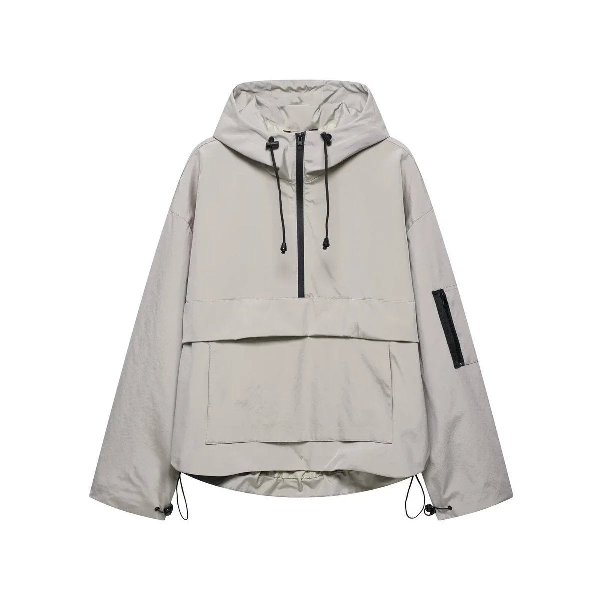 Women's Hooded Pullover Anorak Quilted Jacket | Half-Zip Relaxed Fit Detail