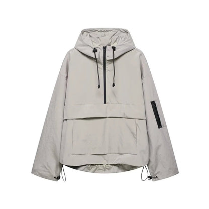 Women's Hooded Pullover Anorak Quilted Jacket | Half-Zip Relaxed Fit Detail