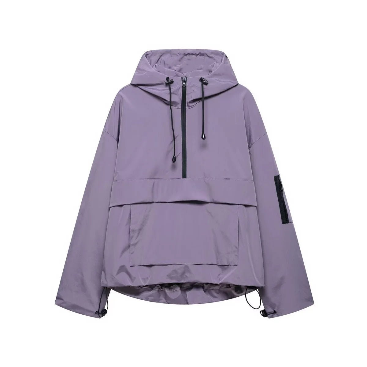 Women's Hooded Pullover Anorak Quilted Jacket | Half-Zip Relaxed Fit Front