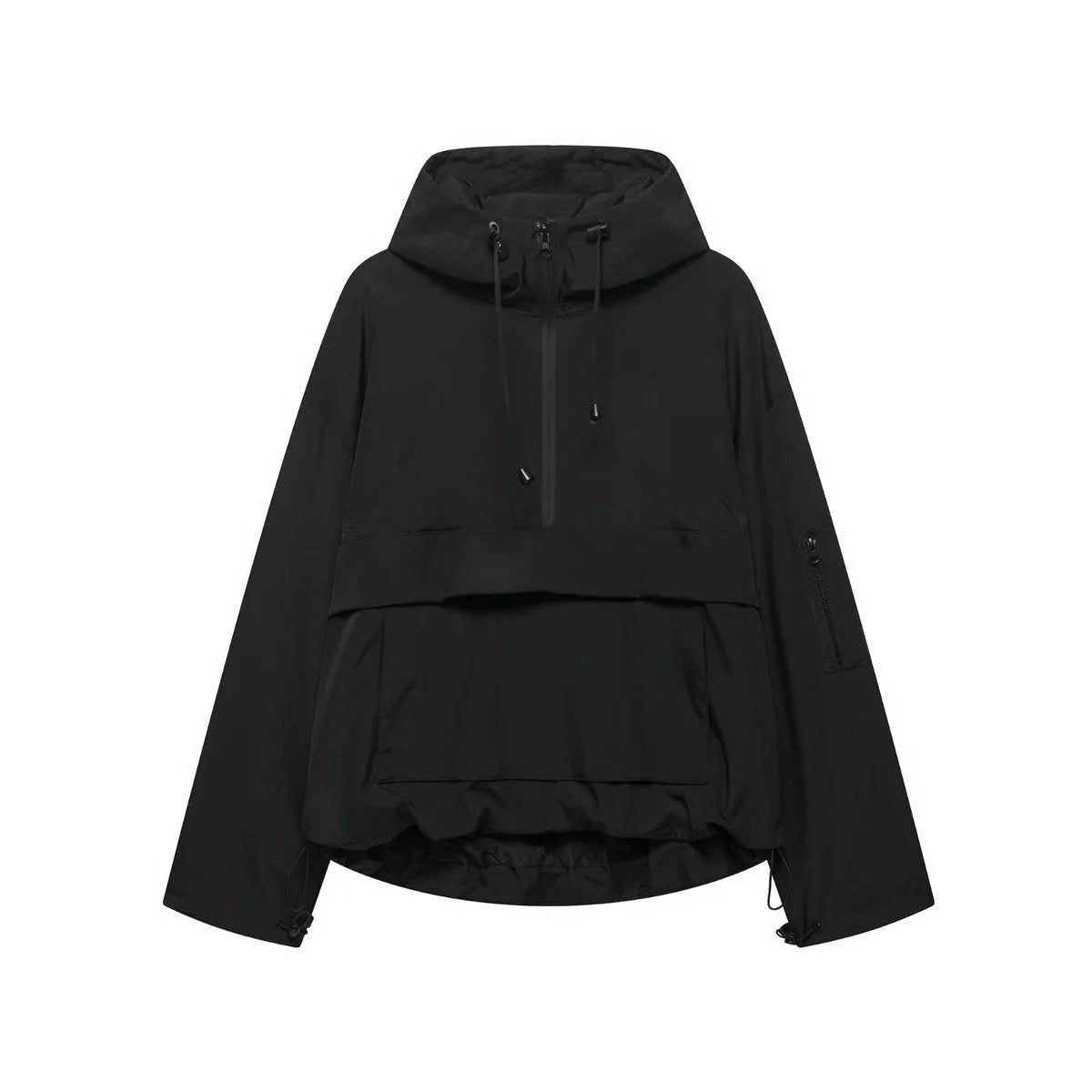 Women's Hooded Pullover Anorak Quilted Jacket | Half-Zip Relaxed Fit Side