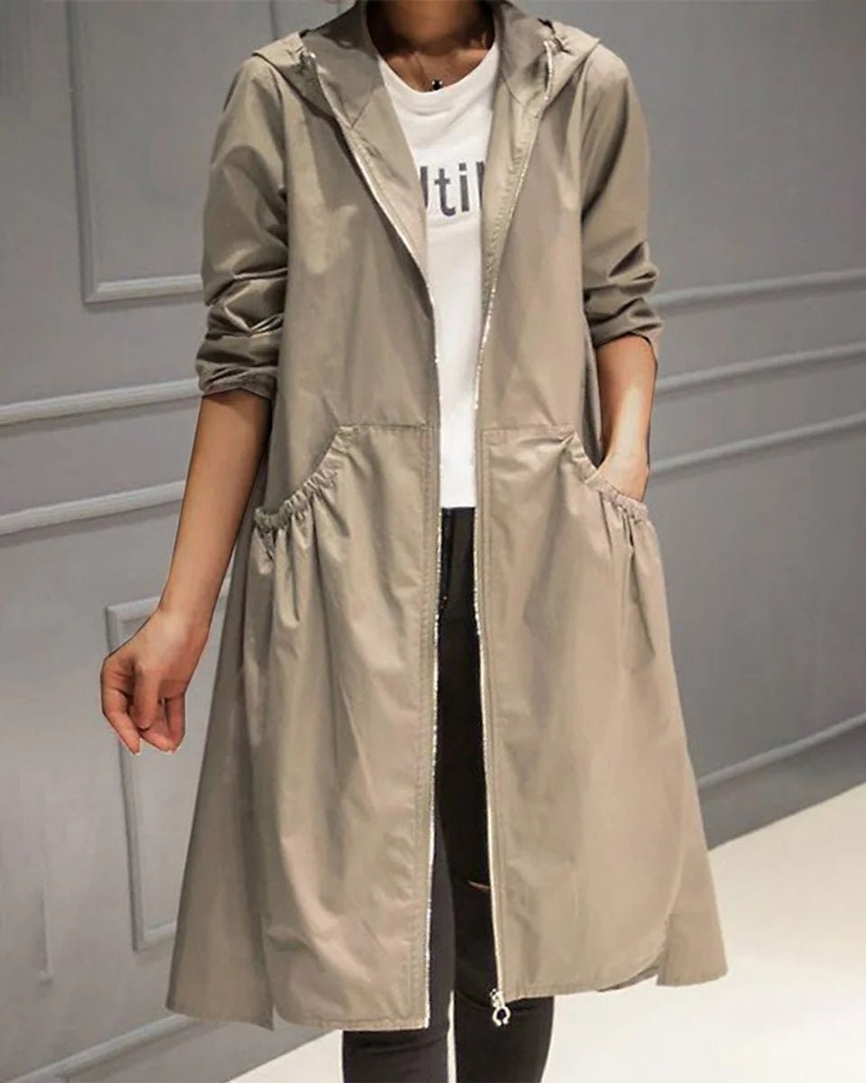 Women's Hooded Waterproof Long Trench Coat with Zip Front Hero
