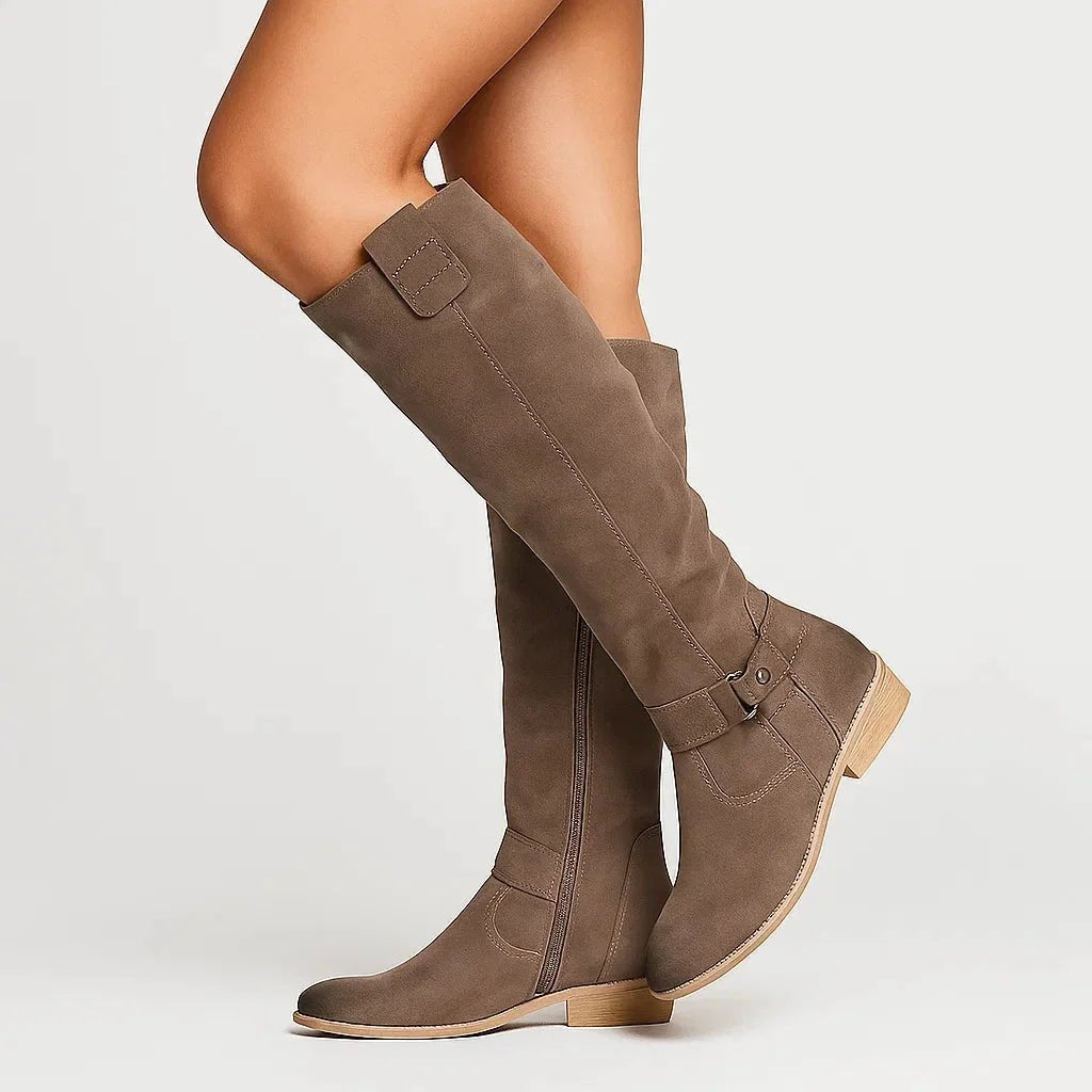 Women's Knee-High Suede Boots with Block Heel Front