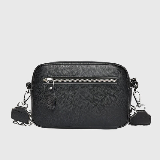 Women's Leather Shoulder Bag with Wide Patterned Strap Front