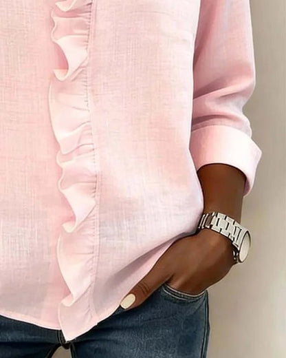 Women's Lightweight V-Neck Blouse with Ruffle Neckline Alternate