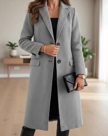 Women's Long Tailored Wool Coat with Notched Lapel Hero