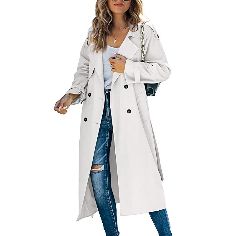 Women's Long Trench Coat | Classic Double-Breasted Style Hero