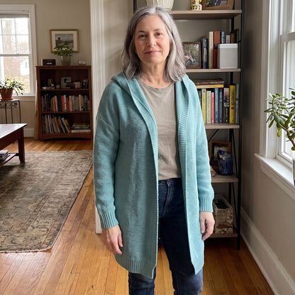 Women's Loose Knit Cardigan with Oversized Hood Front
