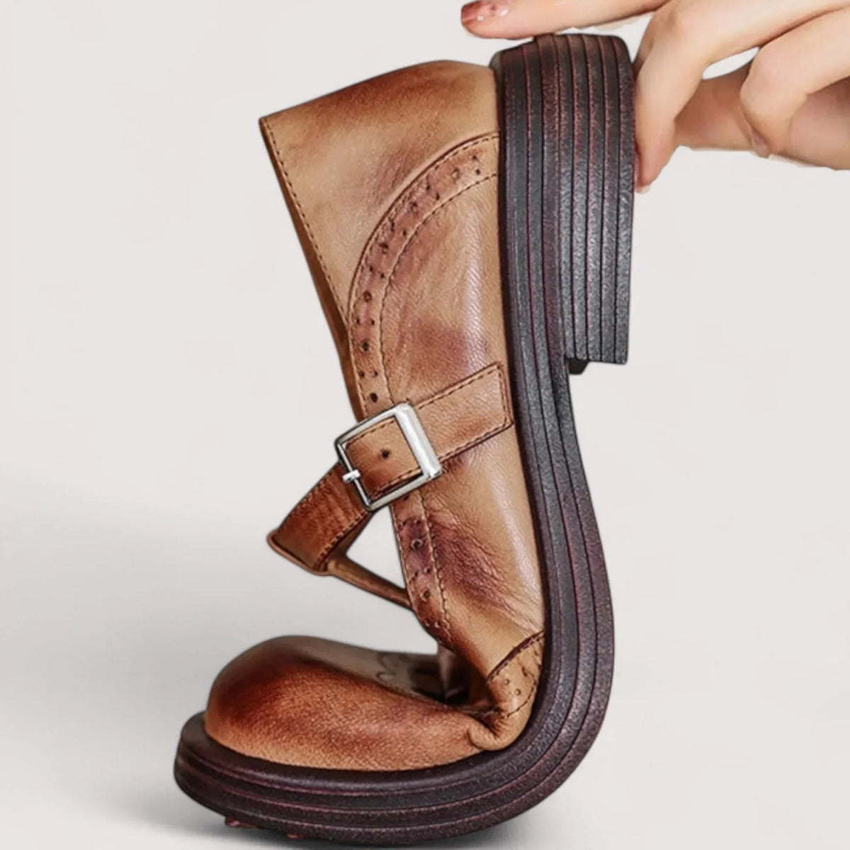 Women's Orthopaedic Leather Mary Jane Shoes with Brogue Detail Back