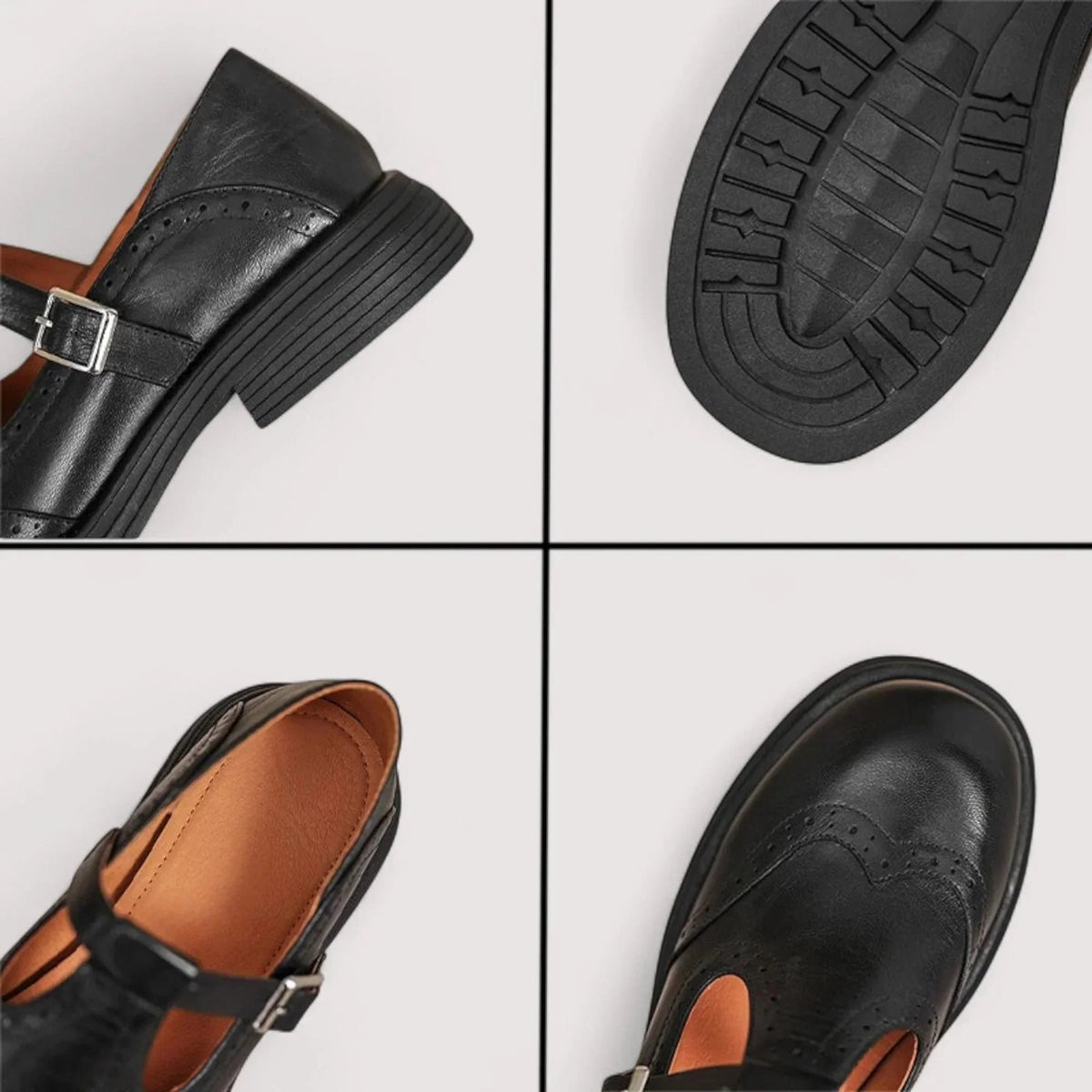 Women's Orthopaedic Leather Mary Jane Shoes with Brogue Detail Close Up