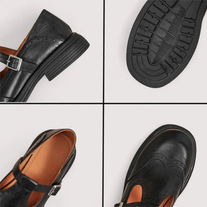 Women's Orthopaedic Leather Mary Jane Shoes with Brogue Detail Close Up