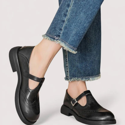 Women's Orthopaedic Leather Mary Jane Shoes with Brogue Detail Front