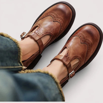 Women's Orthopaedic Leather Mary Jane Shoes with Brogue Detail Hero