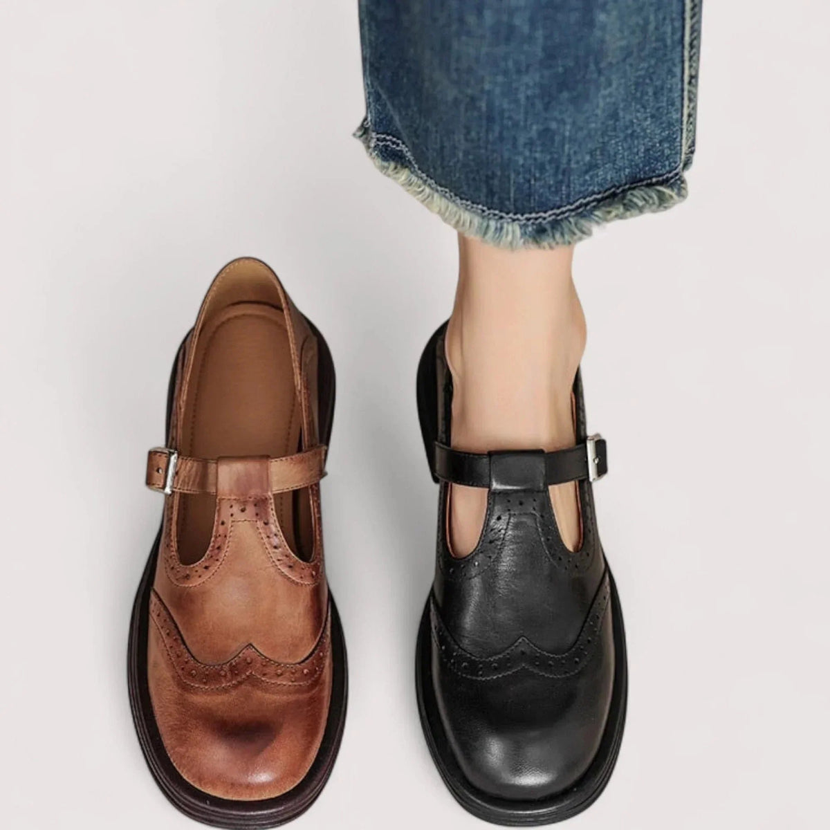 Women's Orthopaedic Leather Mary Jane Shoes with Brogue Detail Lifestyle