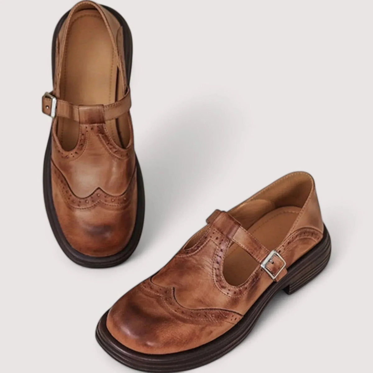 Women's Orthopaedic Leather Mary Jane Shoes with Brogue Detail Side