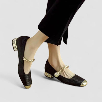 Women's Orthopaedic Mary Jane Shoes | Block Heel with Strap Detail Close Up