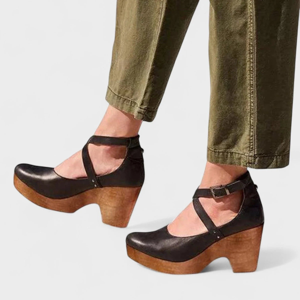 Women's Orthopedic Leather Platform Sandals with Ankle Strap Hero
