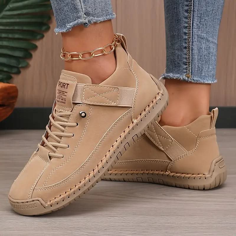Women's Orthopedic Sneakers | Leather Slip-On with Cushioned Sole Detail