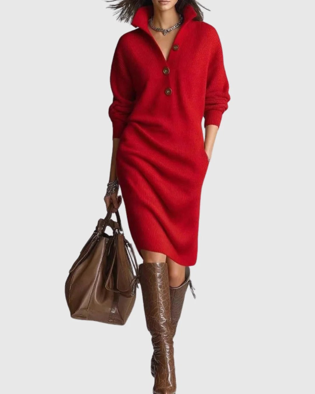 Women's Pure Wool Winter Knit Midi Dress Detail