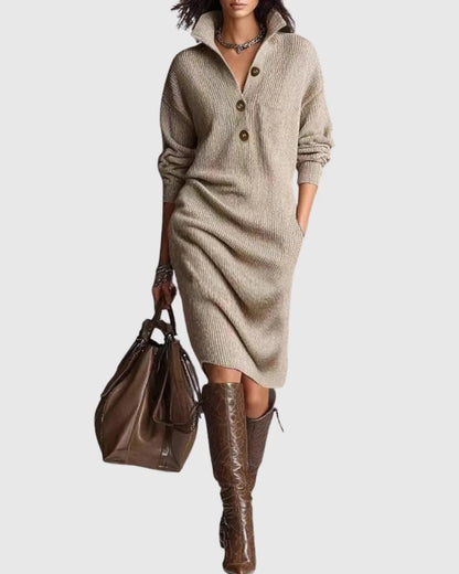 Women's Pure Wool Winter Knit Midi Dress Front