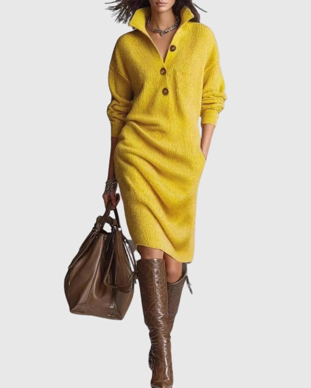 Women's Pure Wool Winter Knit Midi Dress Side