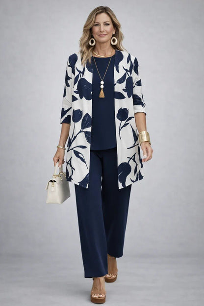 Women's Relaxed 3-Piece Set | Cardigan Top and Wide-Leg Trousers Angle