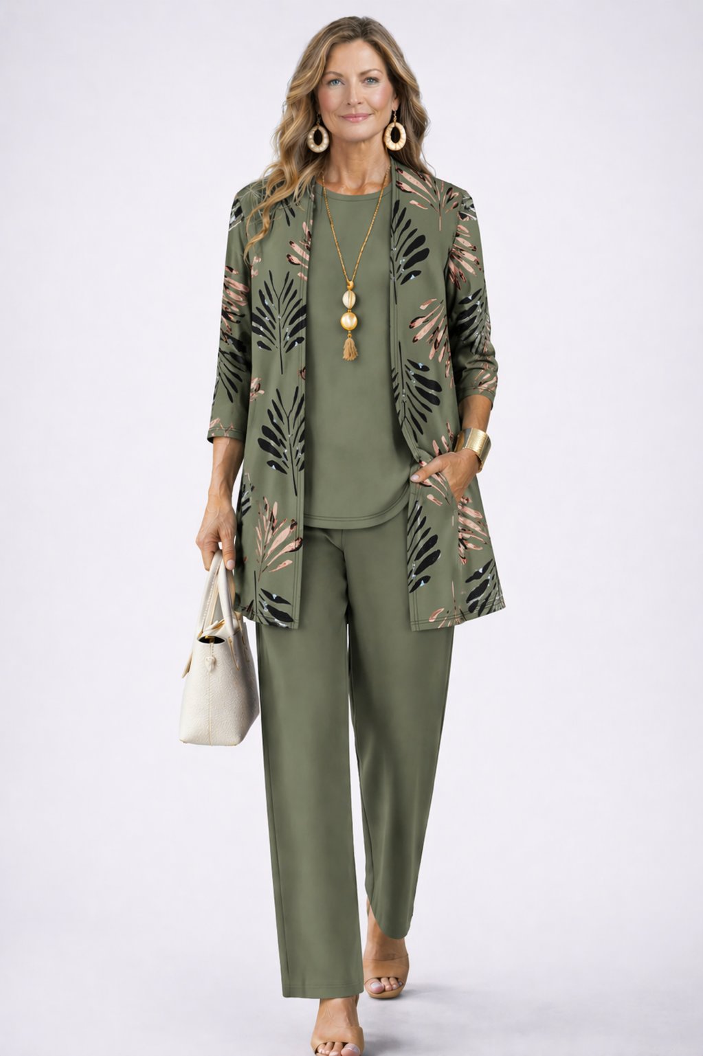 Women's Relaxed 3-Piece Set | Cardigan Top and Wide-Leg Trousers Hero