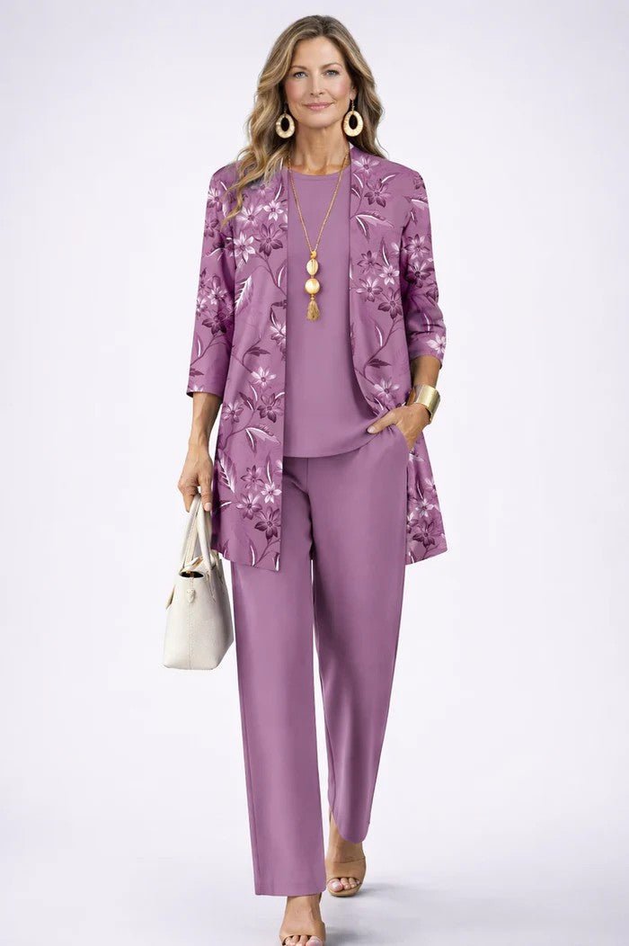 Women's Relaxed 3-Piece Set | Cardigan Top and Wide-Leg Trousers Side