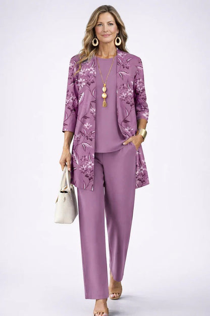 Women's Relaxed 3-Piece Set | Cardigan Top and Wide-Leg Trousers Side