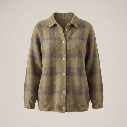 Women's Retro Check Sweater with Shirt Collar Lifestyle