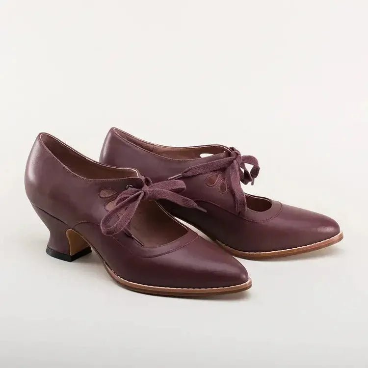 Women's Retro Leather High Heels | Flared Heel Cutout Style Alternate
