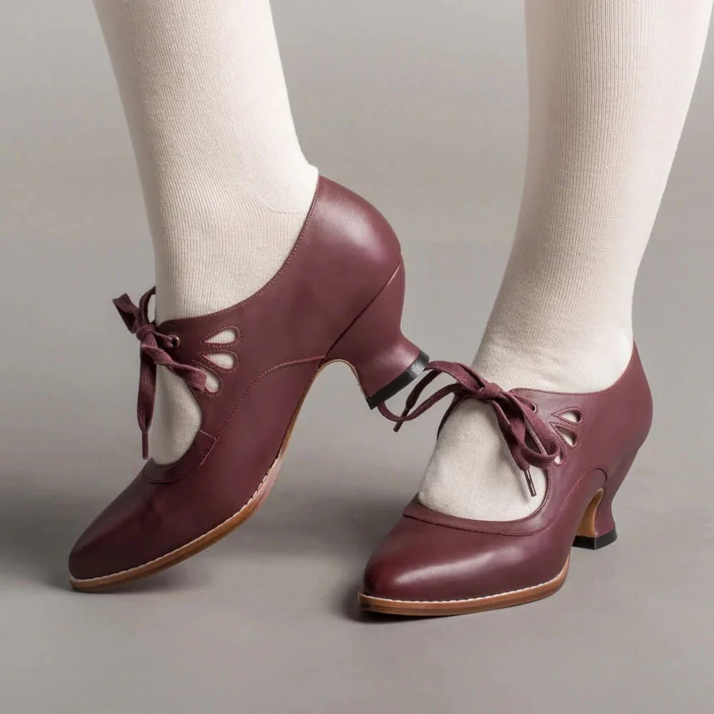 Women's Retro Leather High Heels | Flared Heel Cutout Style Detail