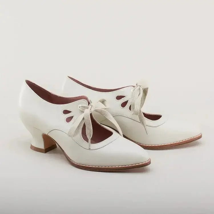 Women's Retro Leather High Heels | Flared Heel Cutout Style Lifestyle