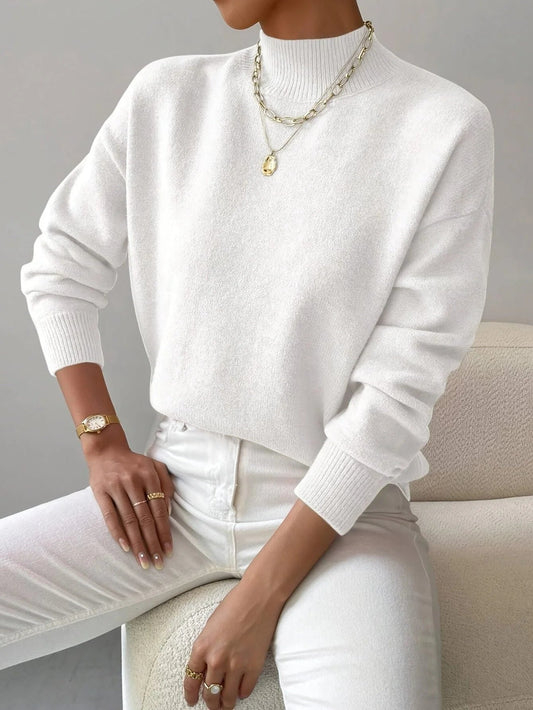 Women's Ribbed Roll Neck Sweater with Fitted Cuffs Front