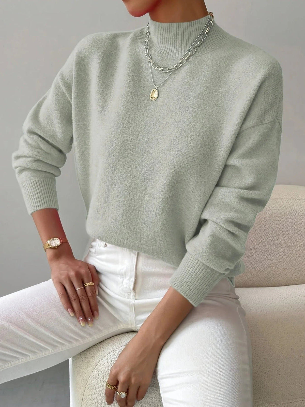 Women's Ribbed Roll Neck Sweater with Fitted Cuffs Hero