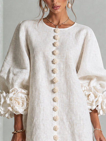 Women's Sculptural Shift Dress with Statement Sleeves Back