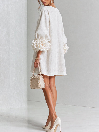 Women's Sculptural Shift Dress with Statement Sleeves Detail