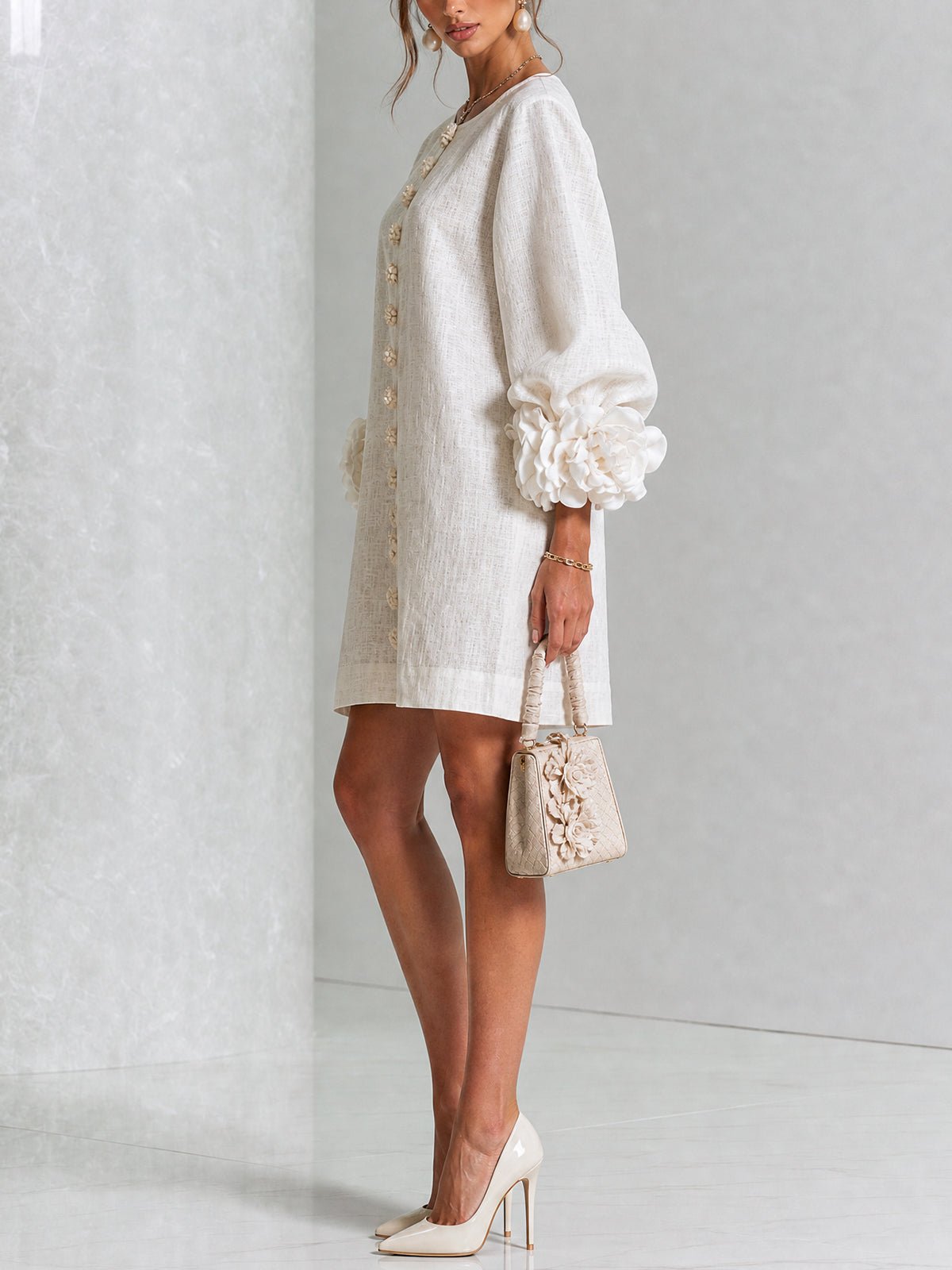 Women's Sculptural Shift Dress with Statement Sleeves Front