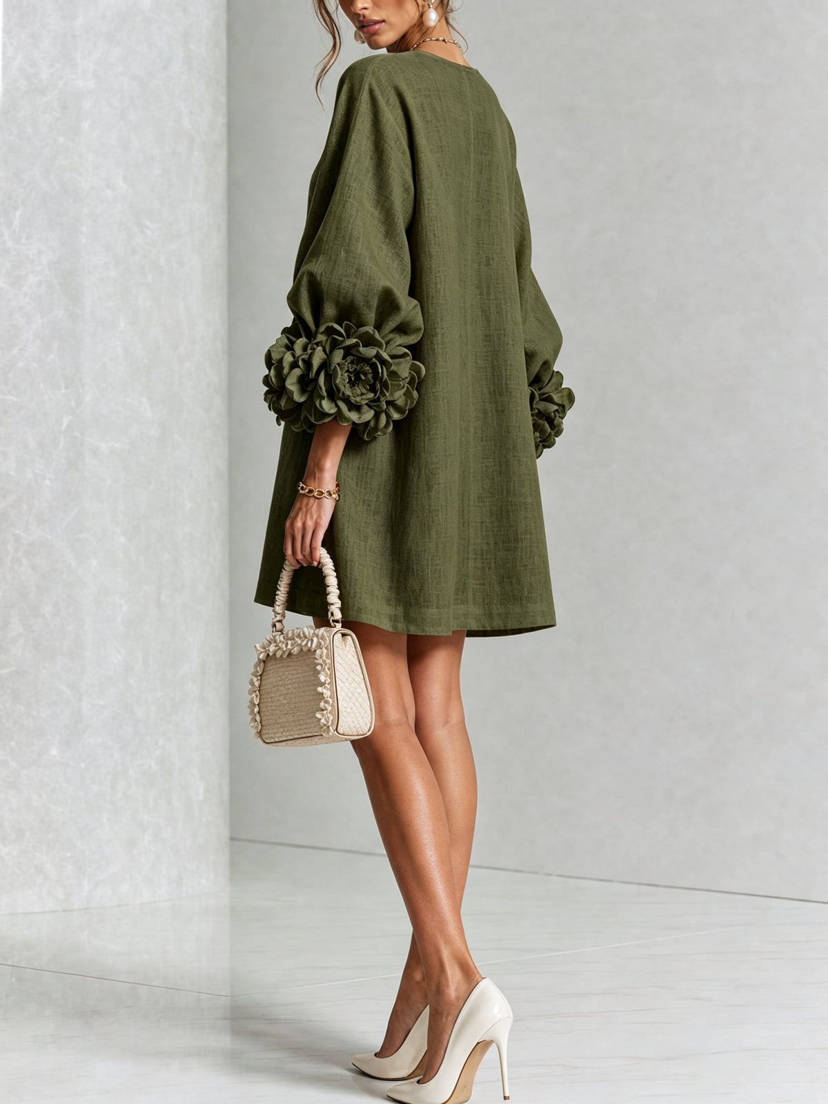 Women's Sculptural Shift Dress with Statement Sleeves Full