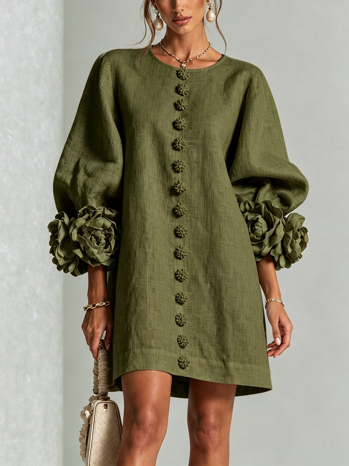 Women's Sculptural Shift Dress with Statement Sleeves Lifestyle