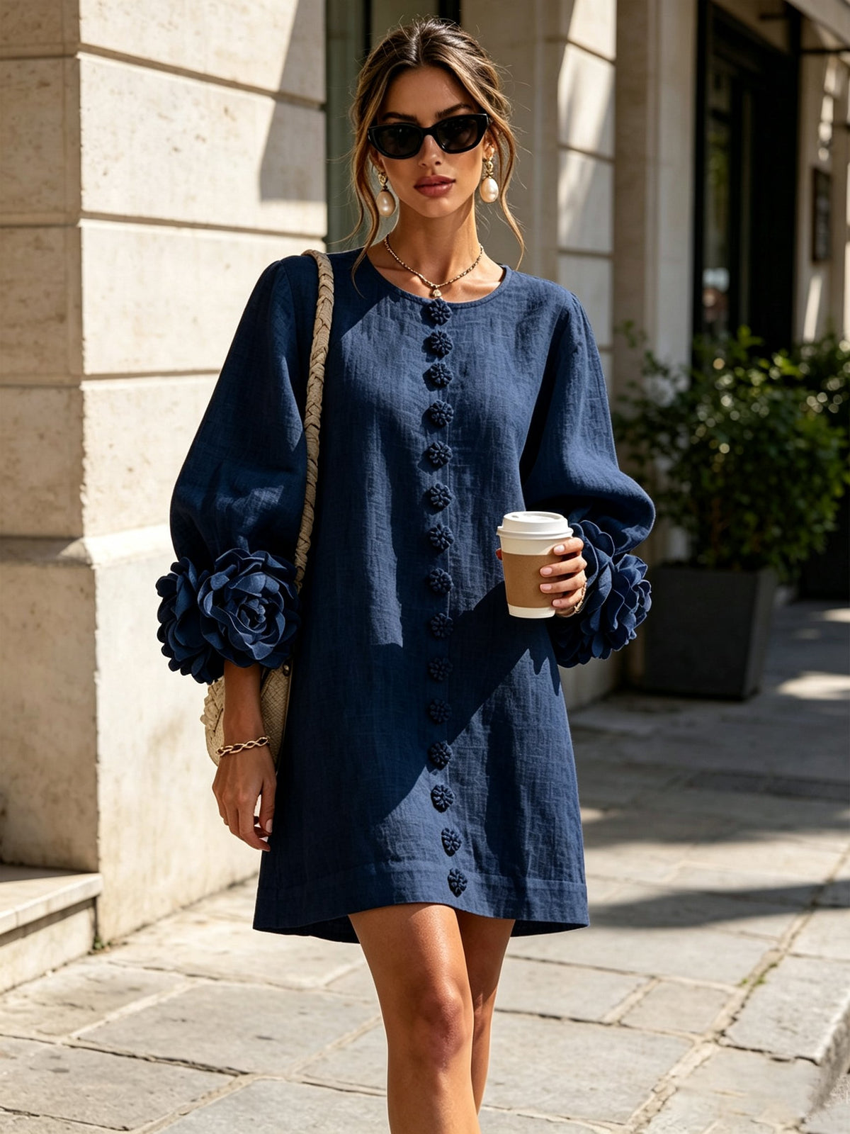 Women's Sculptural Shift Dress with Statement Sleeves View 14