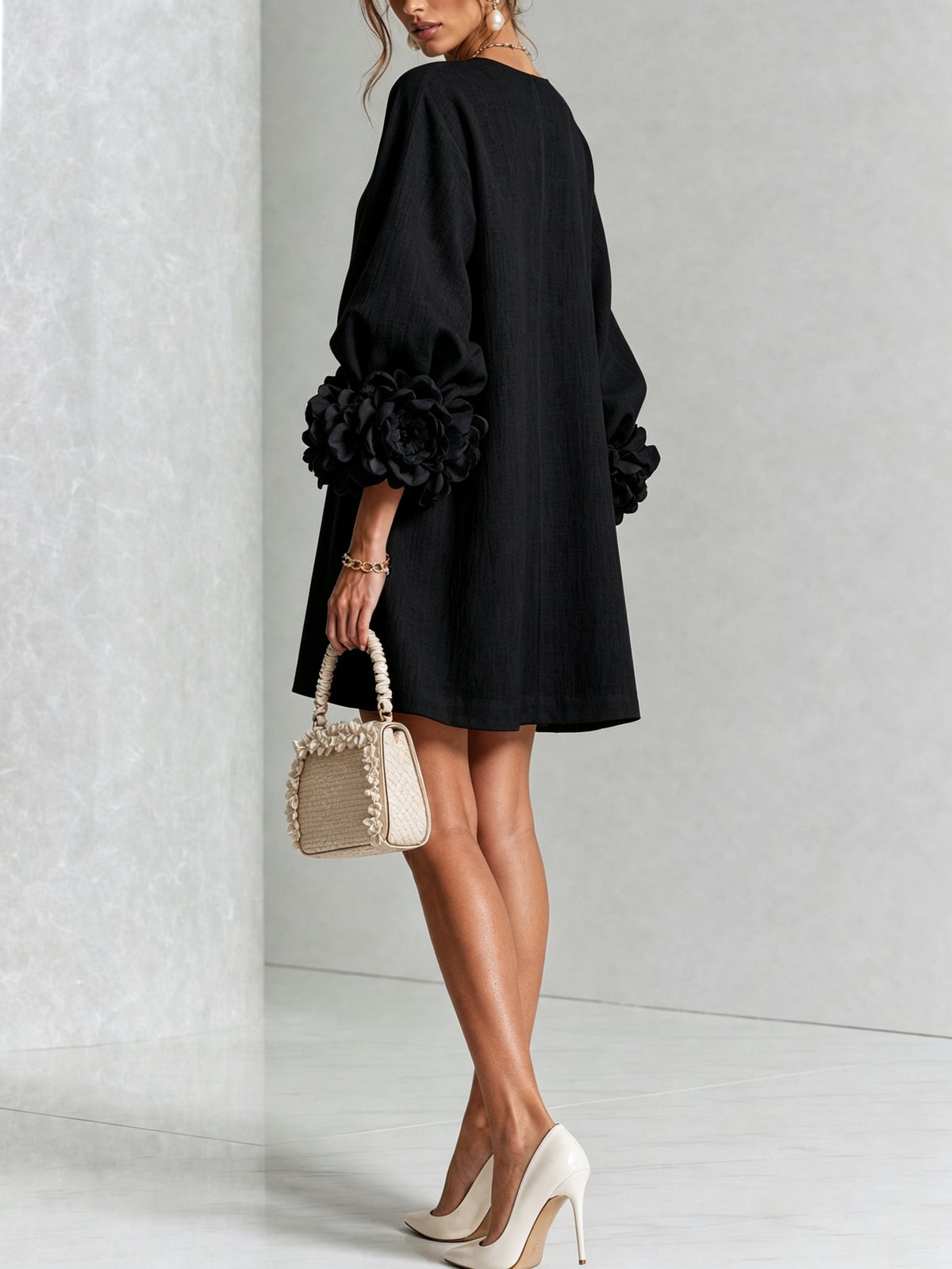 Women's Sculptural Shift Dress with Statement Sleeves View 17