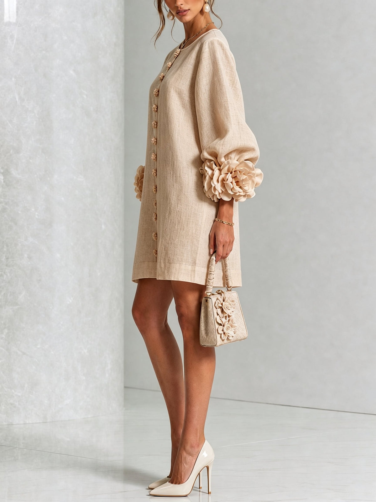 Women's Sculptural Shift Dress with Statement Sleeves View 24