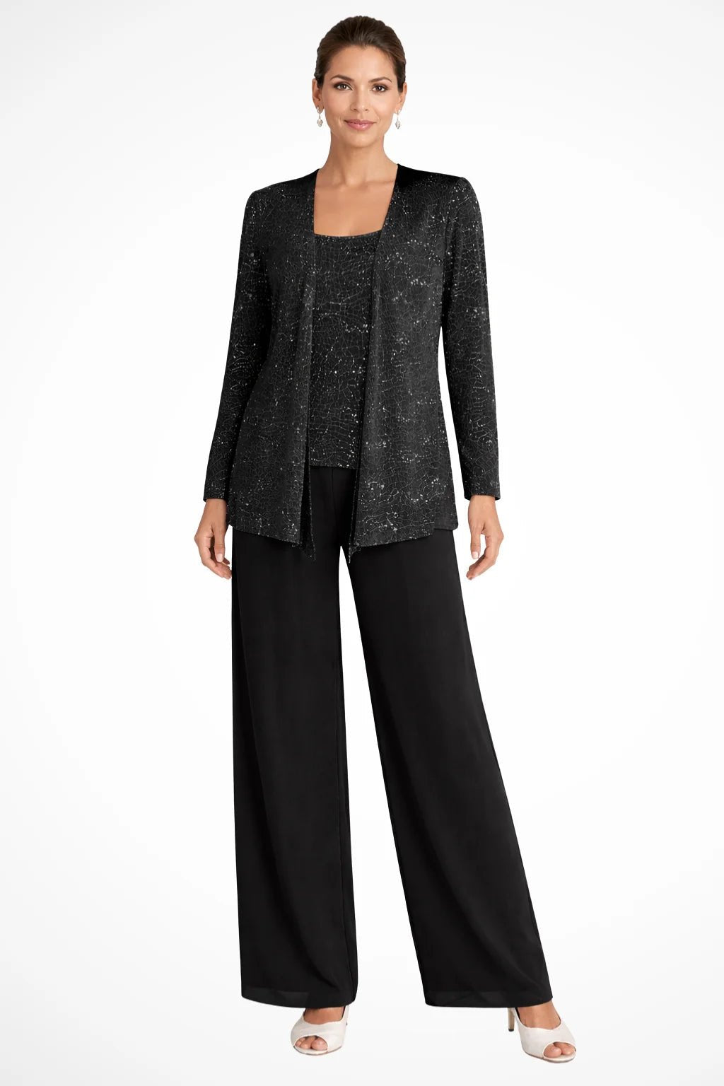 Women's Sequin Three-Piece Set | Wide Leg Evening Occasion Back
